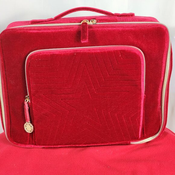 Estee Lauder Red Velvet with Gold Hardware Holiday Recycled Cosmetic Makeup Bag - Picture 4 of 16